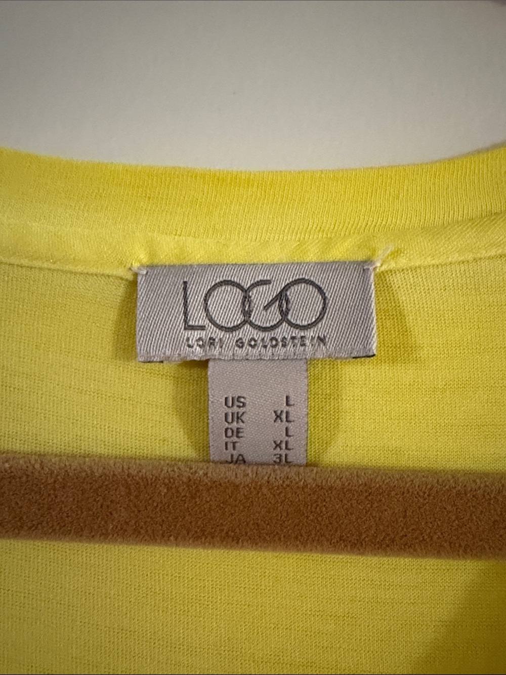 LOGO by Lori Goldstein Yellow Short Sleeve Peplum Tunic - Picture 2 of 2